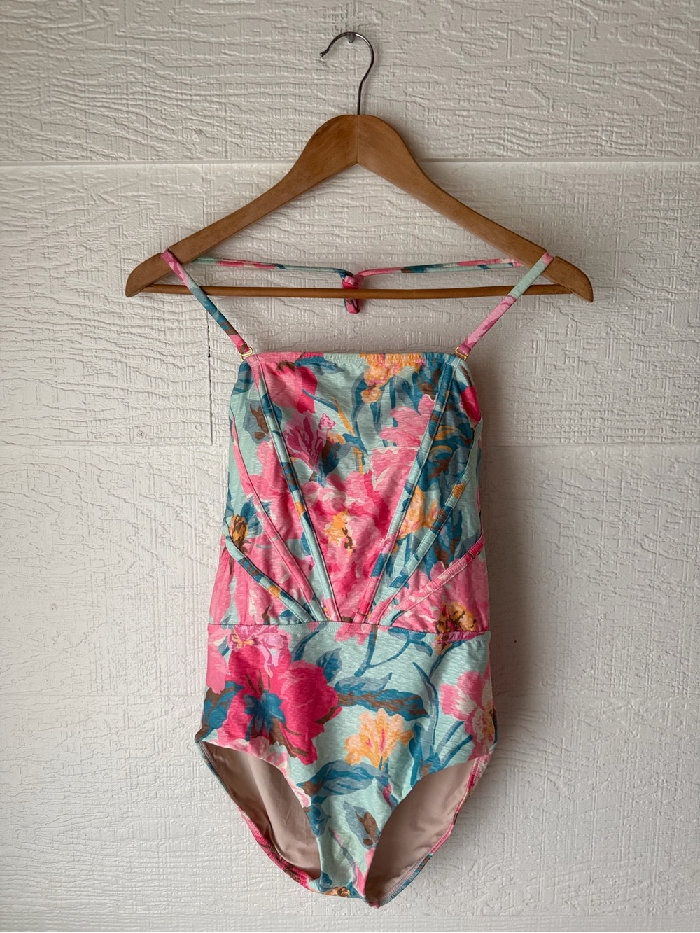 Hermoza Floral One Piece Swimsuit Pink Blue Halter Size 6